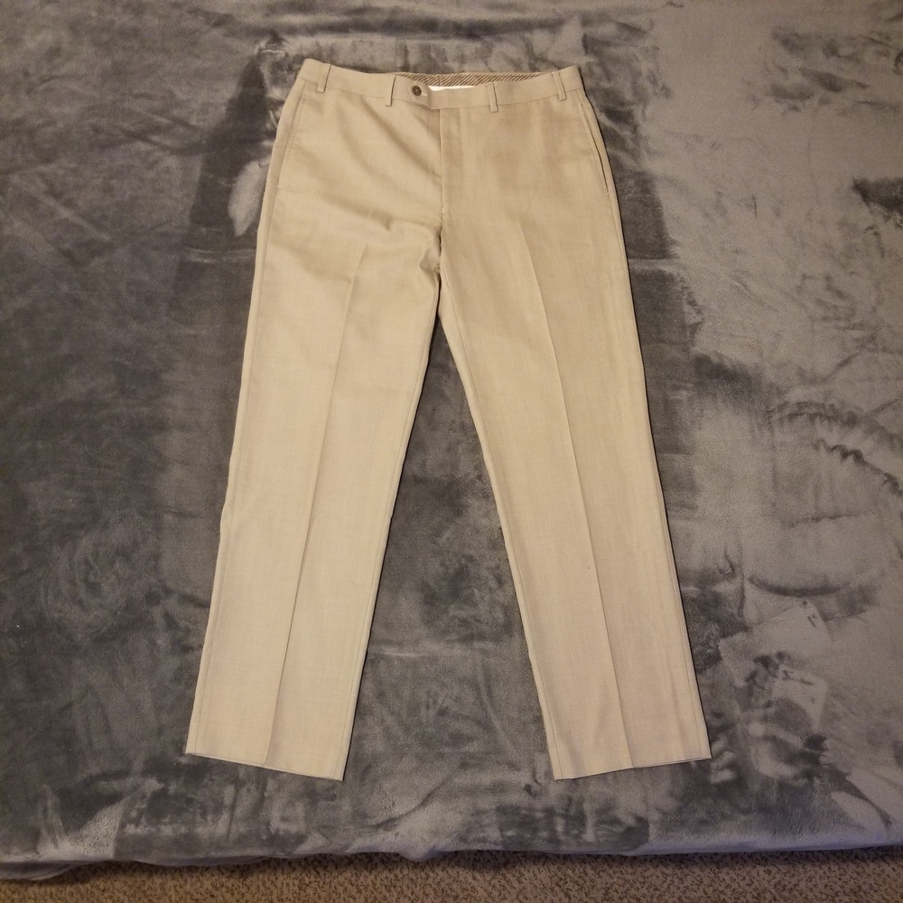 Tan Flat Front 36W x 32L Men's Four Pocket Dress Trousers - Picture 5 of 7